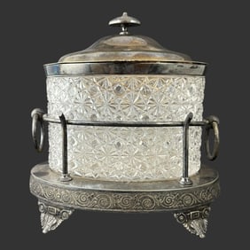 Crystal Biscuit Jar w/ Silver Plated Trim