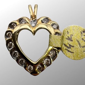 14K Yellow Gold Diamond Heart Pendant