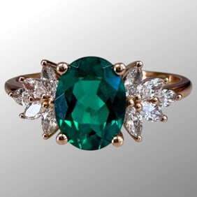 18K Rose Gold Emerald Diamond Engagement Ring