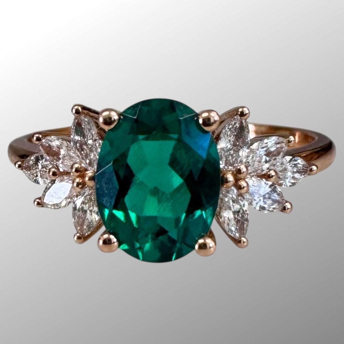 18K Rose Gold Emerald Diamond Engagement Ring (1 of 5)