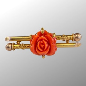 Antique 14 Karat Yellow Gold Coral Rose Brooch/Pin