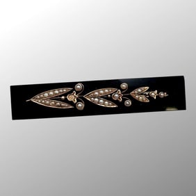 Victorian 14K Gold Onyx Seed Pearl Mourning Brooch
