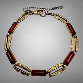 Antique 9K Yellow Gold Carnelian Link Bracelet