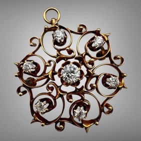 Antique 14K Yellow Gold Diamond Pendant/Brooch