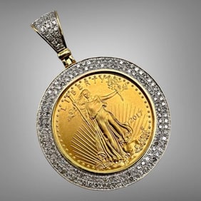 22K Gold 0.65Ct 1/4 Ounce Liberty Coin Pendant