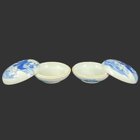 Pair of Chinese Blue and White Porcelain Boxes