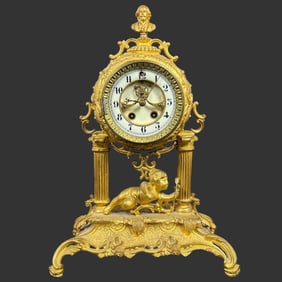 Gilbert Clock Co. Rococo Gilt Metal Mantel Clock