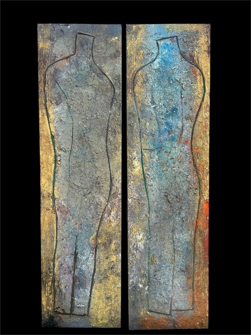 Jamali (Pakistan, XX c.) Pair Impressive Painting: Jamali (Pakistan, XX c.) Pair Impressive Painting. Pair of Impressive Original "Fresco Tempera" Paintings on Wood Panels - Jamali (Pakistan, United States B. 1944) With COA's. "Fresco Tempera" panels