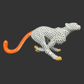 Large Herend Black Fishnet Rust Cheetah