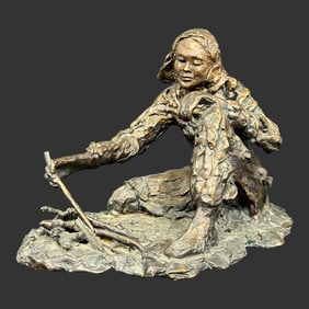 French Brutalist Bronze Woman Scupture