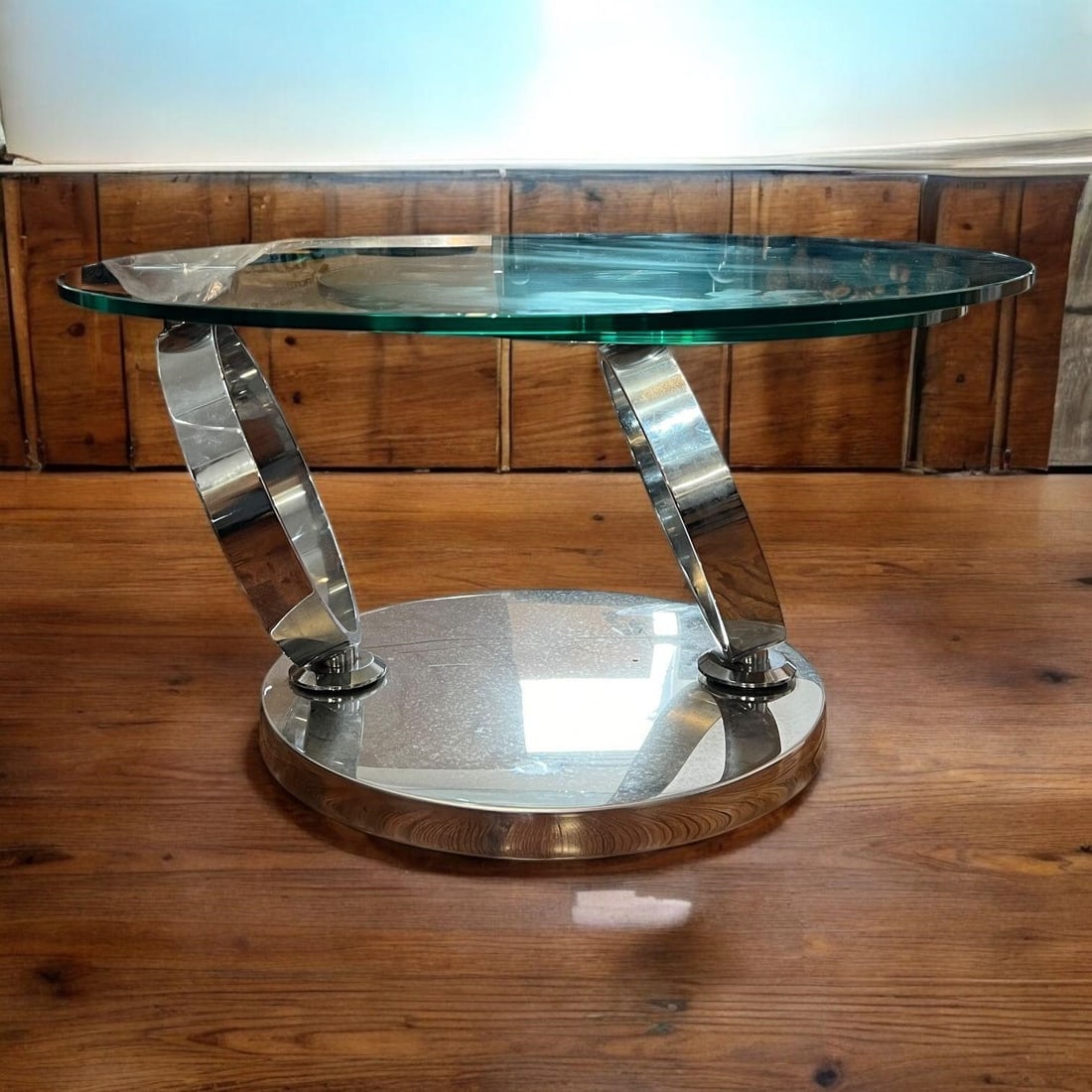 MCM Italian Glass Chrome Ring Swivel Coffee Table (1 of 10)