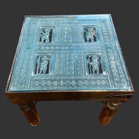 African Carved Wooden Tribal Table
