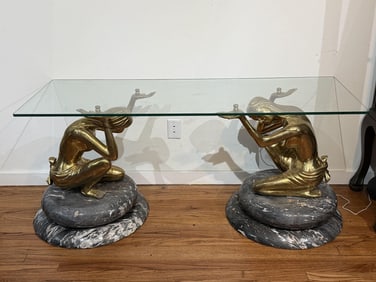 Coffee Table with Bronze Nymph Sculpture Base