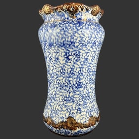 Early 20th C Blue Spongeware Umbrella Stand