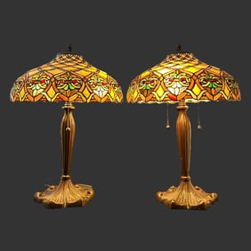 Pair of Jeweled Tiffany Style Table Lamp