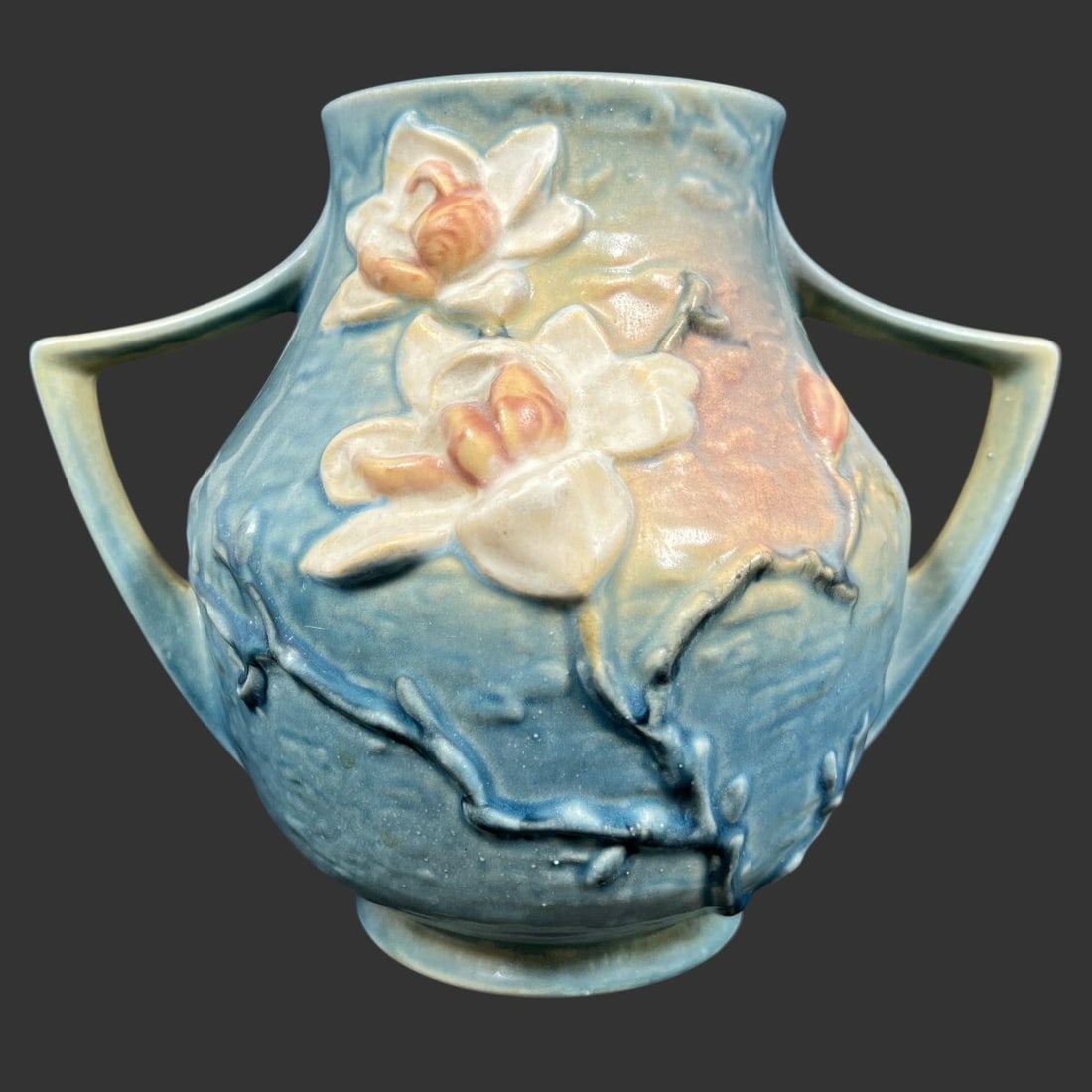 Roseville 91-8" Pottery Twin Handled Magnolia Vase (1 of 9)