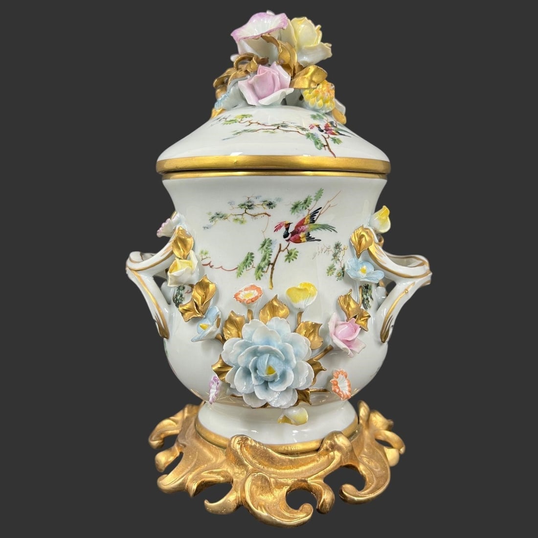 Sevres 18th C. Gilt Porcelain Floral Lidded Urn (1 of 10)
