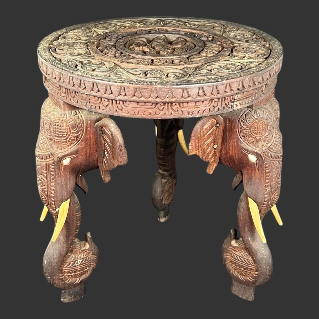Burmese Carved Wooden Elephant Side Table (1 of 8)
