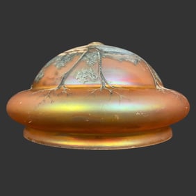 Iridescent Carnival Art Glass Hand Painted Shade