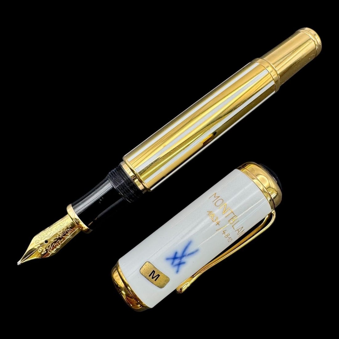 Montblanc Meissen Marquise de Pompadour Pen: The pen is a limited edition piece created in 2001 as part of Montblanc's Patron of Art series, which honors historical figures who supported the arts. Made of the finest Meissen porcelain, the design