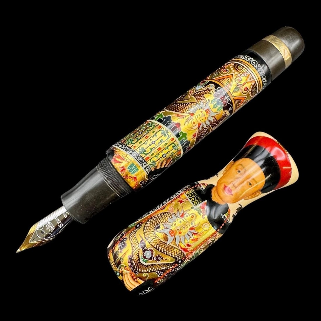 Krone 18K Nib Forbidden City Chinese Fountain Pen: Krone Forbidden City limited edition fountain pen. This writing instrument was created to honor Emperor Qianlong, who ruled China from 1735 to 1795. The pen is a hand-painted, limited edition writing