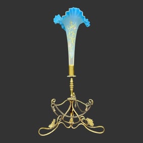 Antique French Bronze & Opaline Glass Blue Epergne