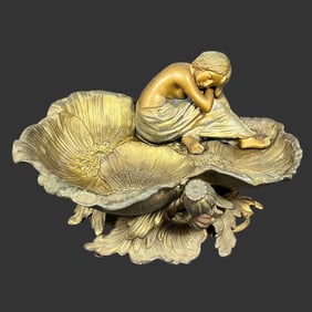 'Nymph and Lily Pad' Cold-Painted Cast Figurine