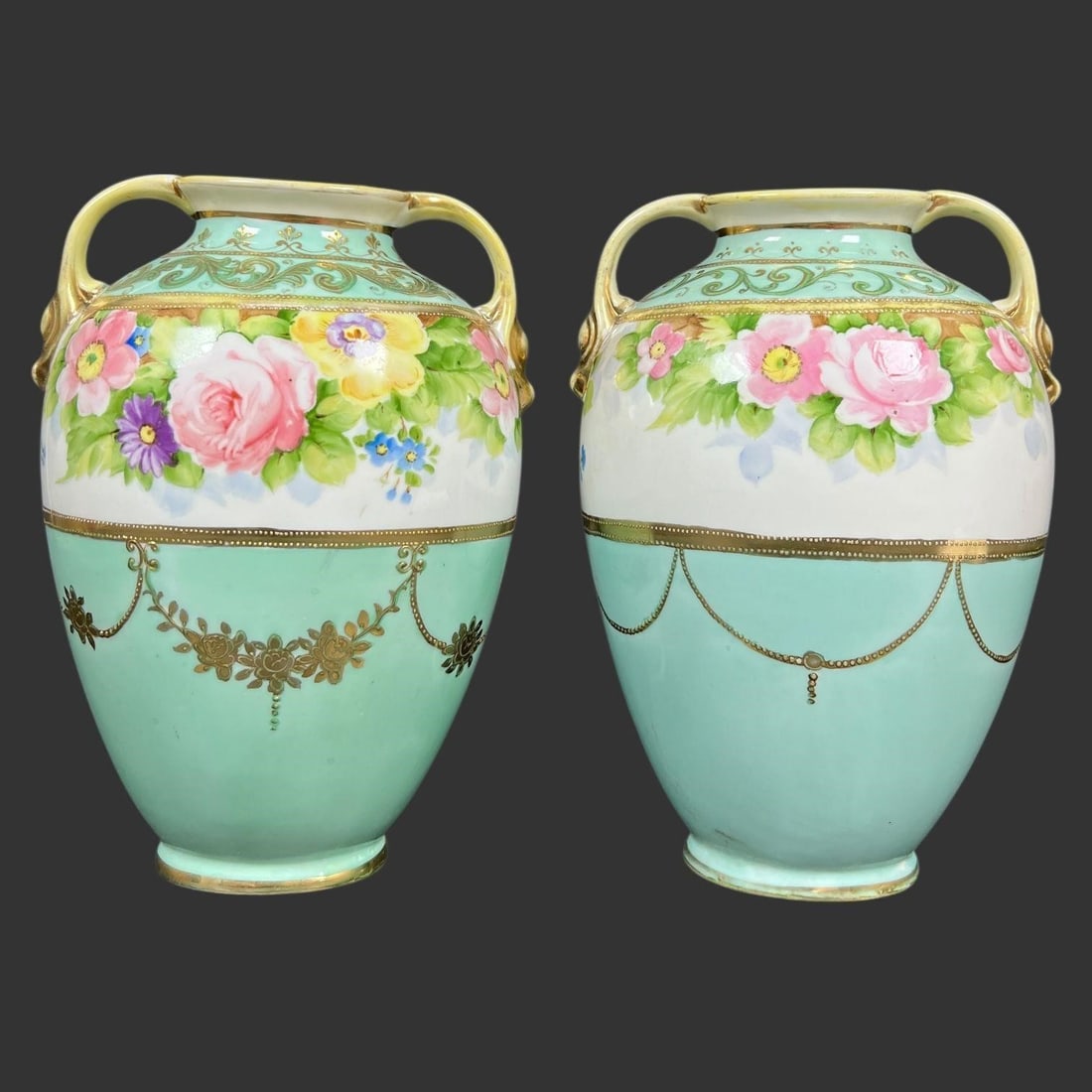 Hand-Painted Nippon Twin Handled Porcelain Vases (1 of 7)