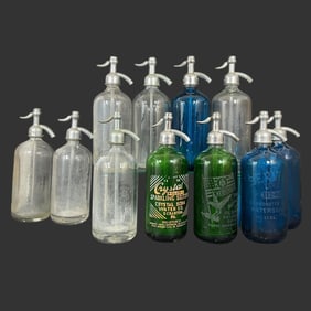 Collection of Glass Soda Siphon Seltzer Bottles