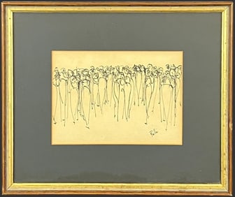 Artist Signed Abstract Modernist Ink Drawing