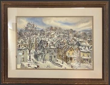 Henry Gasser 'Winter Homes' Watercolor Painting