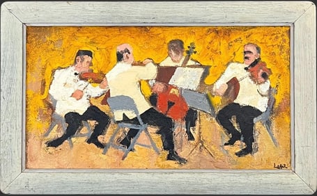 Framed Klezmer Quartet Band Painting On Board