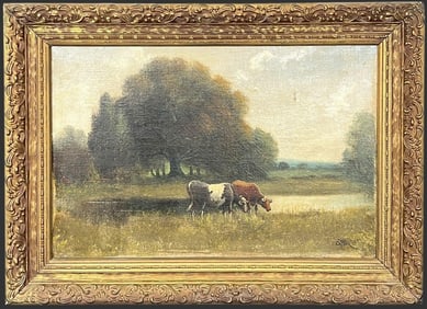A. Millrose (XIX c.) Pastoral Cows Painting