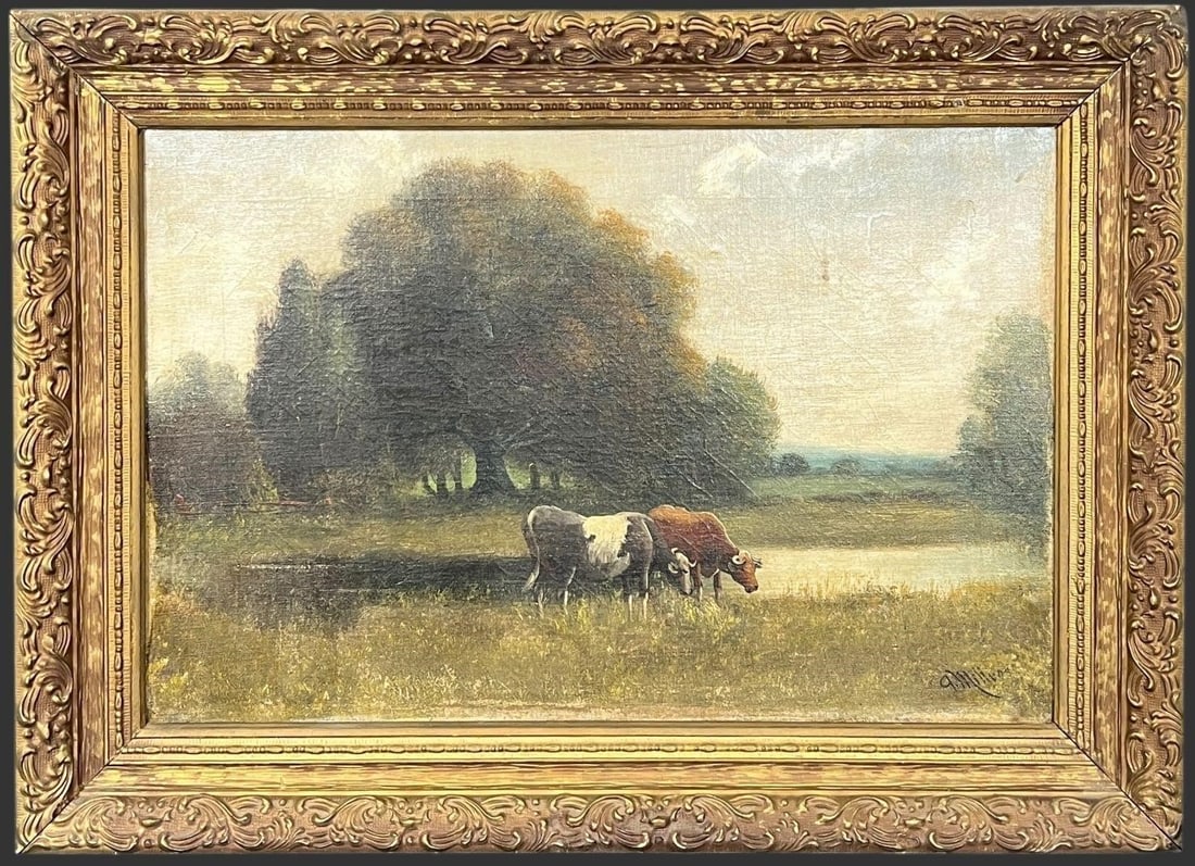 A. Millrose (XIX c.) Pastoral Cows Painting (1 of 6)