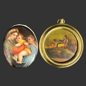 Lot of 2 Miniature Oval Oil Painting Portraits