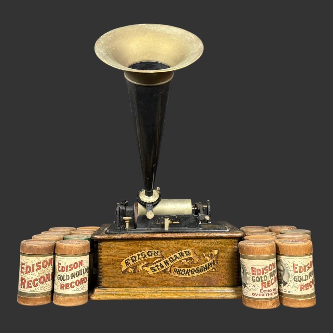 Edison Standard Phonograph + 19 Cylinder Records (1 of 15)