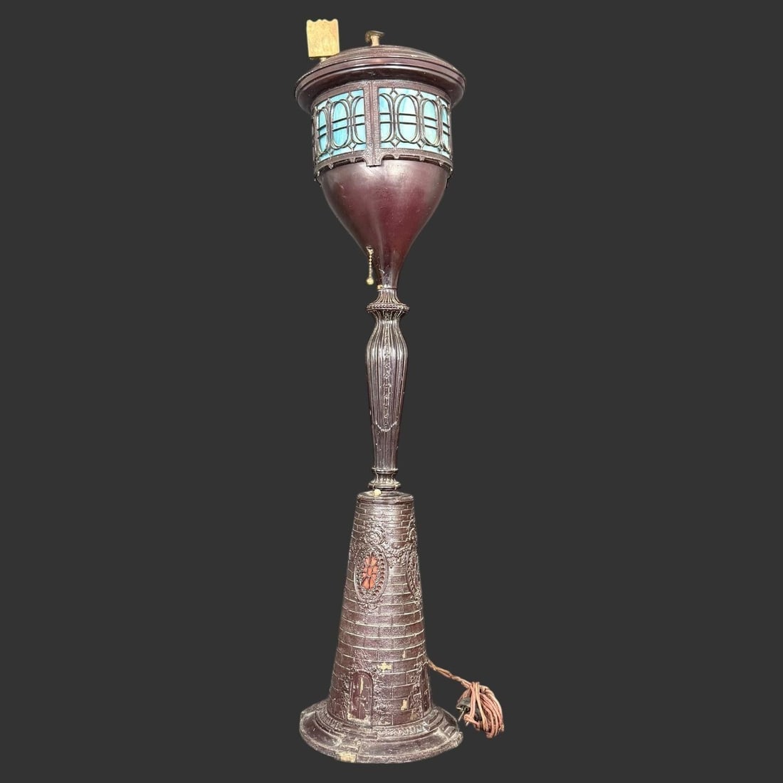 Antique Floor Standing Lighted Slag Glass Ashtray (1 of 8)