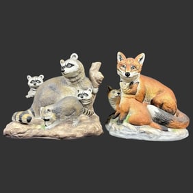 Lot of 2 Boehm Porcelain Raccoons Foxes Figurines