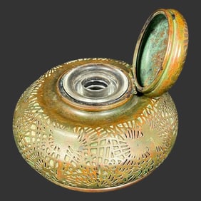Tiffany Studios Bronze Green Slag Glass Ink well