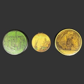 3 Antique Boxes Painted Scenic Lids