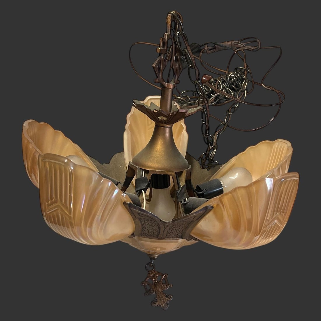 Antique Art Deco Slip Shade Chandelier (1 of 8)