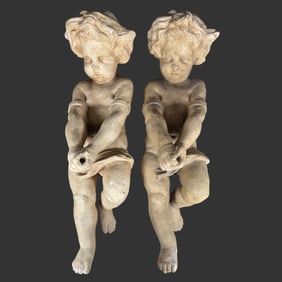 Pair of Seated Cherub Putti Terracotta Sculptures