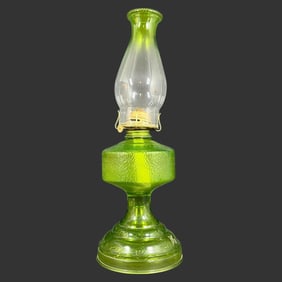 Green Glass Oil Kerosene Lamp W/ Eagle Burner