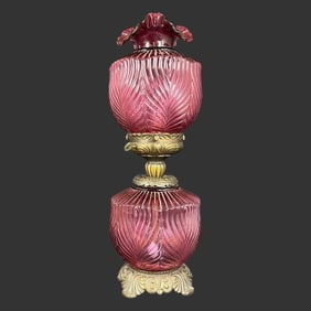 Fenton Cranberry Glass Victorian Parlor lamp