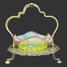 Vaseline Uranium Glass Sweetmeat Basket