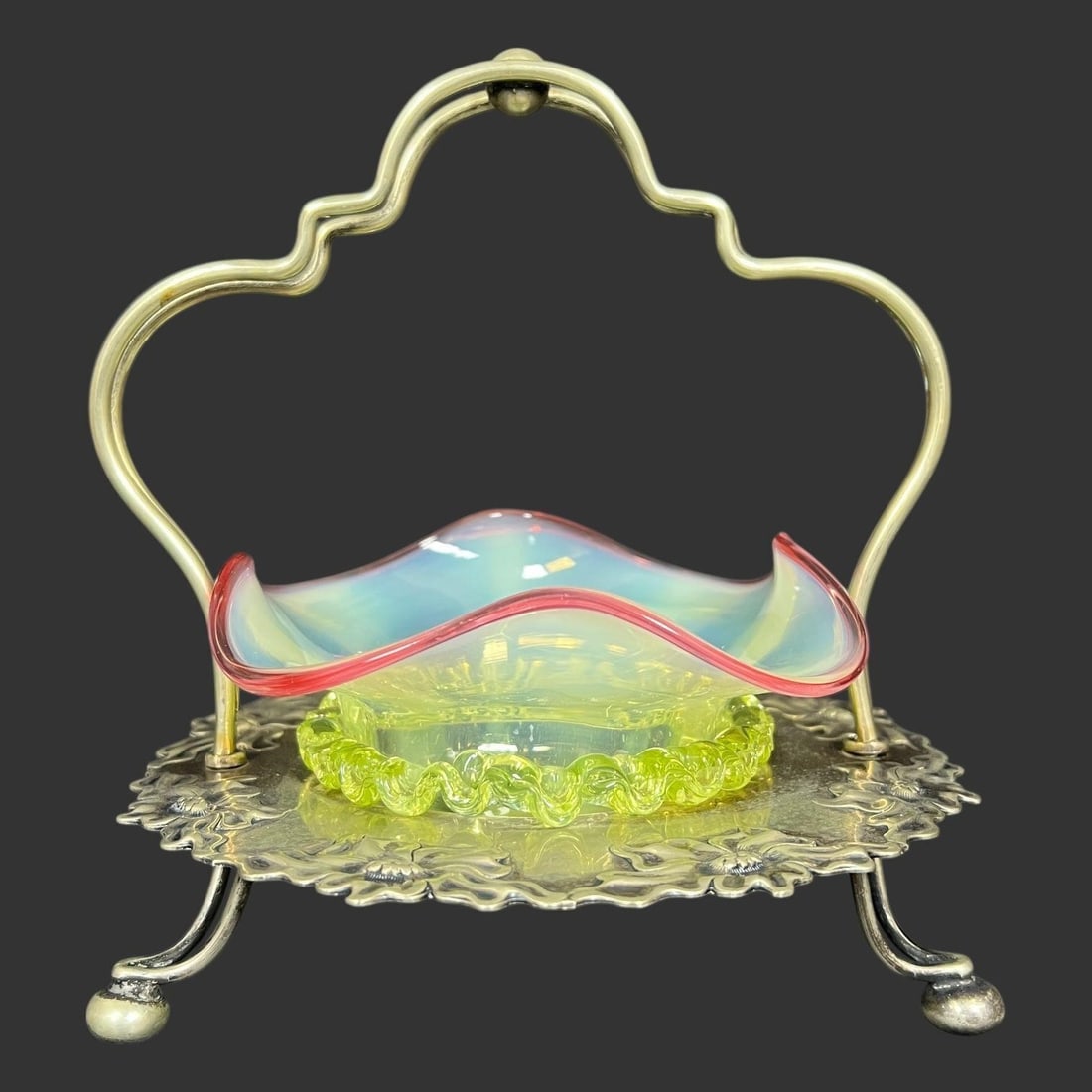 Vaseline Uranium Glass Sweetmeat Basket (1 of 10)