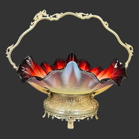 Victorian Uranium Glass Bride's Basket