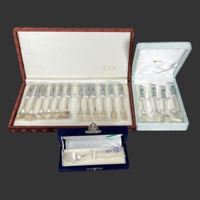 Oriental Sterling & Enamel Flatware Lot