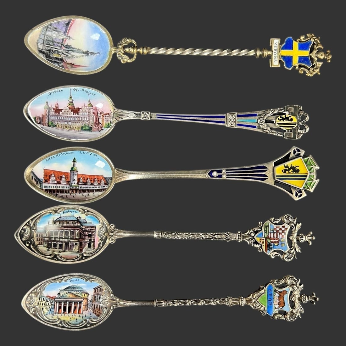 Lot of 5 European Silver Souvenir Spoons (1 of 7)