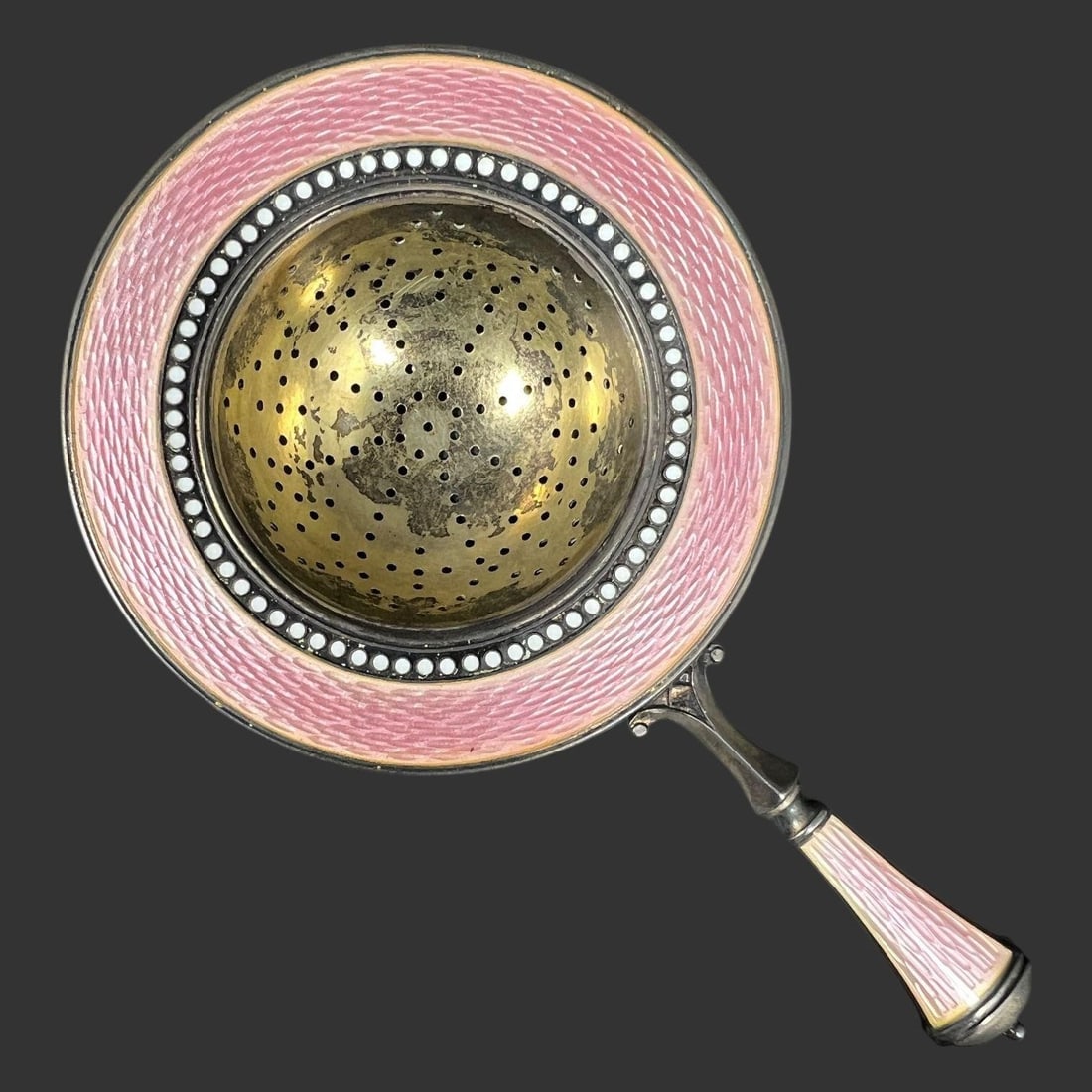 Sterling Silver & Guilloché Enamel Tea Strainer (1 of 6)